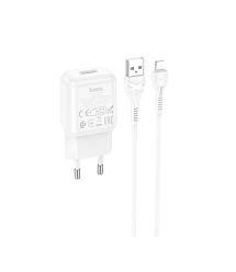 Набір СЗУ 110-240V HOCO C96A+ кабель Lighting, 1xUSB, 2.1A, кабель 1м, White, Blister