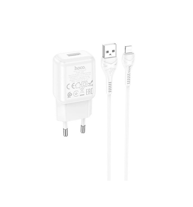 Набір СЗУ 110-240V HOCO C96A+ кабель Lighting, 1xUSB, 2.1A, кабель 1м, White, Blister
