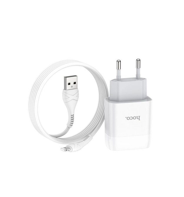 Набір СЗУ 110-240V HOCO C73A+ кабель Lighting, 2xUSB, 2.4A, кабель 1м, White, Blister
