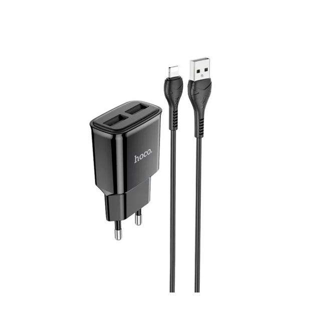 Набір СЗУ 110-240V HOCO C88A+ кабель Lighting, 2xUSB, 2.4A, кабель 1м, Black, Box