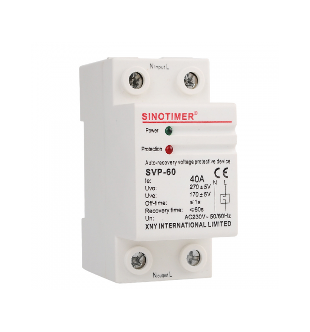 Захисне реле з контролем напруги SVP-60, 40A, LED-індикація, 220В, на DIN-рейку 2P