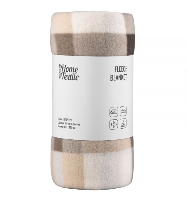 ARDESTO Плед Fleece, 130х160см, 100% полиэстер, клетка, бежевый
