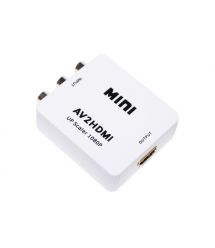 Конвертер Mini, AV to HDMI, ВХОД 3RCA(мама) на ВЫХОД HDMI(мама), 720P / 1080P, White, BOX