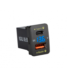 АЗУ FPUV-B, PD+QC3.0, Type-C: 30W, 5V-3A - 9V-3A - 12V-2.5A, USB: 18W, 5V-3.4A - 9V-2A - 12V-1.5A, 33x23mm, LED Blue, Black