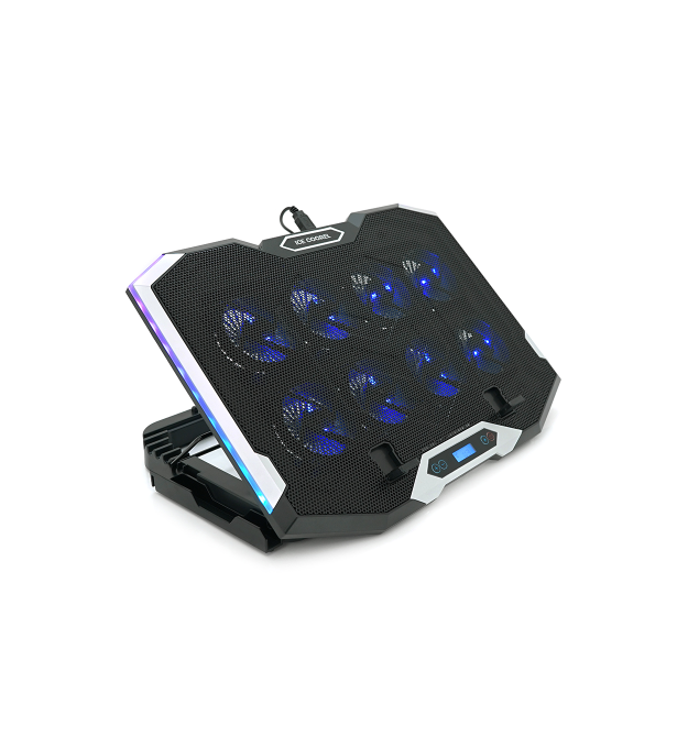 Підставка під ноутбук IceCoorel K10, 10-17, 8 * 70mm, корпус пластик + алюміній, 2xUSB2.0 + LCD, 410x297x40mm, RGB, Box, Q10