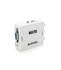 Конвертер Mini, AV to VGA, ВХІД 3RCA(мама) на ВИХІД VGA(мама), 720P - 1080P, White, BOX