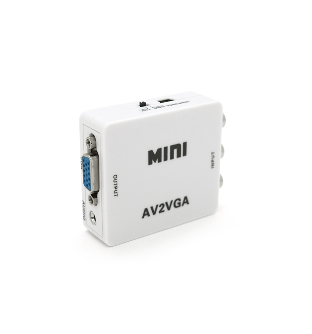 Конвертер Mini, AV to VGA, ВХІД 3RCA(мама) на ВИХІД VGA(мама), 720P - 1080P, White, BOX