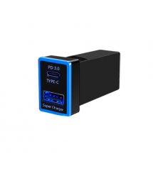 АЗУ врізне 130W-D01T03-Fuse, PD+QC, Type-C: 100W, USB: 30W, LED підсвічування, комплект проводів з роз&aposємами та запобіжником
