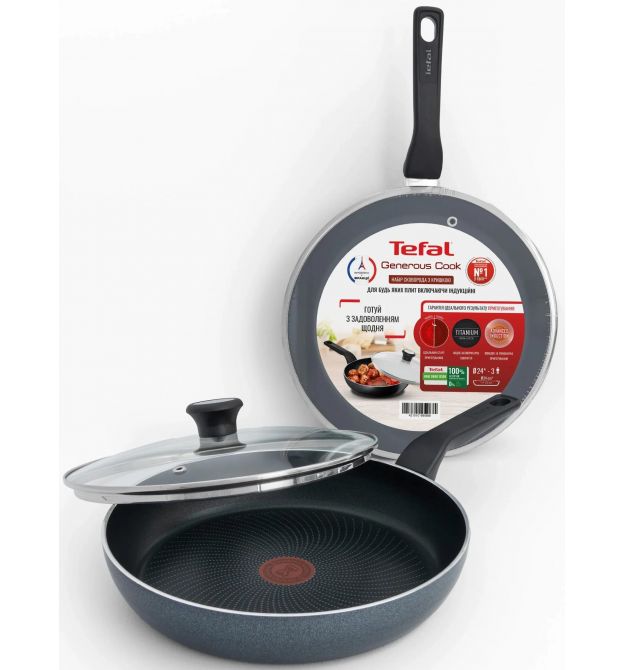 Tefal Сковорода с крышкой Generous Cook, 28см, алюминий, бакелит, стекло, черный