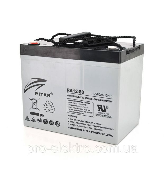 Аккумуляторная батарея AGM RITAR RA12-80, Gray Case, 12V 80.0Ah ( 350 x 167 x 182 ) Q1