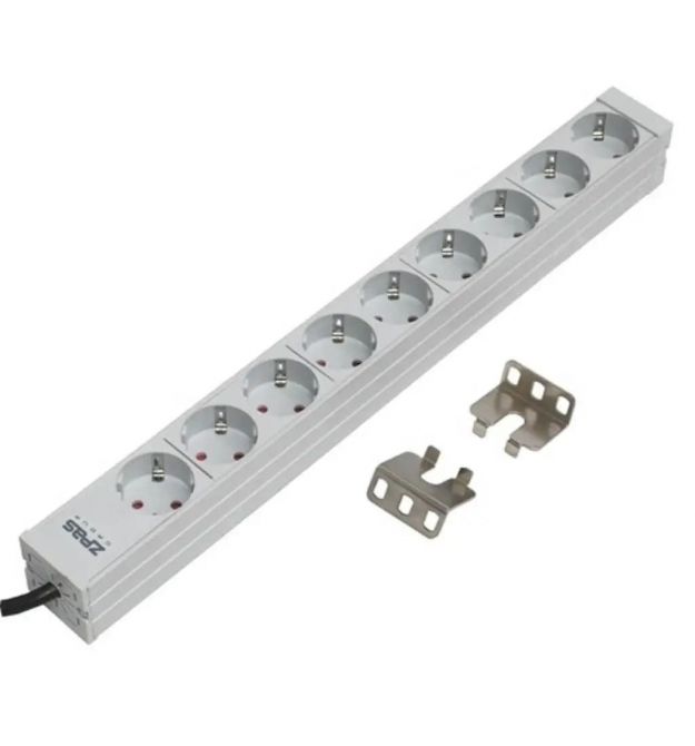 Устройство распределения электропитания ZPAS 19", 1U, блок 9хShuko, без выключателя, вилка С14