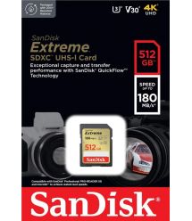 SanDisk Карта памяти SD 512GB C10 UHS-I U3 R180/W130MB/s Extreme V30