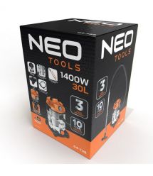 Neo Tools Профессиональный пылесос, 1400Вт, 18 кПа, контейнер 30л, HEPA, колеса, 5.92кг