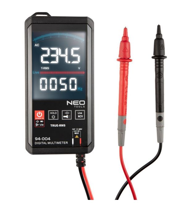 Neo Tools Мультиметр цифровой, 0-600В, жидкокристаллический дисплей с подсветкой, сенсорный