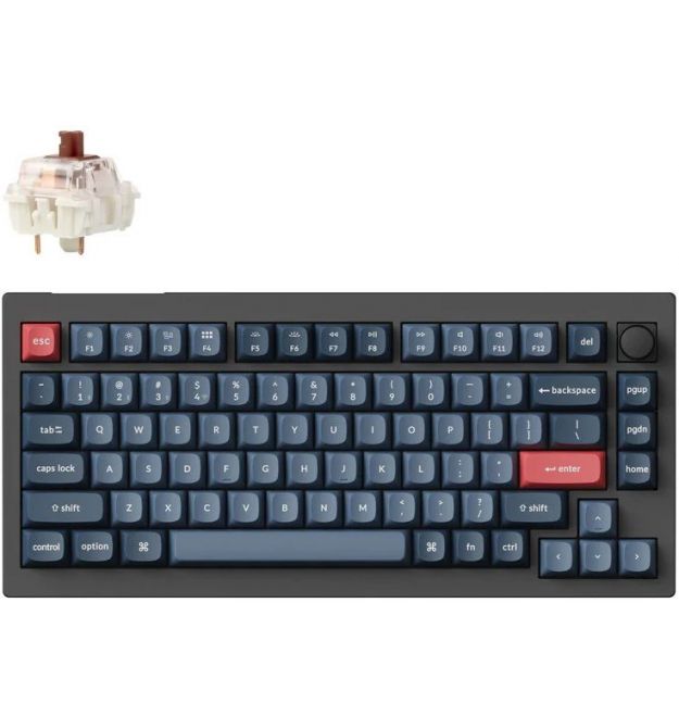 Keychron Клавиатура механическая V1 Max 84Key, Gateron Jupiter Brown, WL/BT/USB-A, QMK, Hot-swap, Knob, EN/UKR, RGB, черный