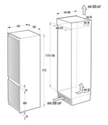 Gorenje Холодильник встраиваемый с нижн. мороз., 177х55х54см, 2 дв., 180(68)л, А+, NF, Зона св-ти, Дисплей, белый