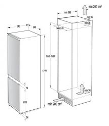 Gorenje Встр. холодильник с мороз. камерой, 177х55х54см, 2 дв., 180(68)л, А+, NF+, Зона св-ти, Внутр.дисплей, белый