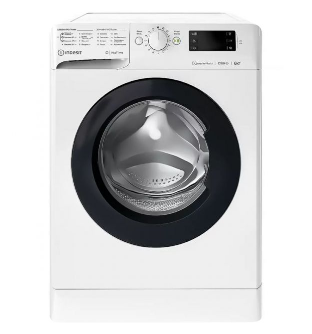 Indesit Стиральная машина фронтальная, 6кг, 1200, A+++, 43см, дисплей, инвертор, люк черный, белый