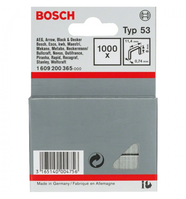 Bosch Скобы металлические, тип 53, 8х11.4х0.74мм, 1000шт