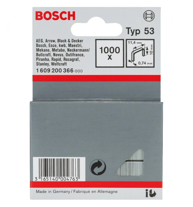 Bosch Скобы, тип 53, 10х11,4х0,74 мм, 1000шт