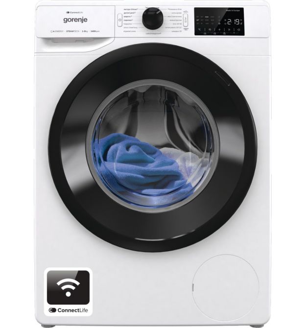 Gorenje Стиральная машина фронтальная, 8кг, 1400, A+++, 55см, дисплей, инвертор, пар, Wi-Fi, белый