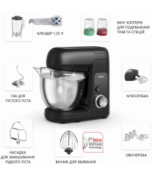 Tefal Кухонная машина Bake Partner 1100Вт, чаша-металл, корпус-пластик, насадок-8, черный