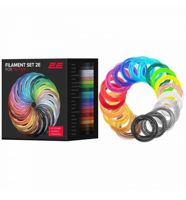 2E Картридж для 3D ручки PLA, 1.75мм, 20шт, микс 5м