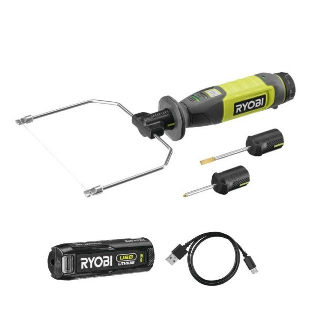 Ryobi Термонож RHC4-120G аккумуляторный, 4В USB Lithium, 450 градусов, 5 сменных насадок, акб 1х2Ач