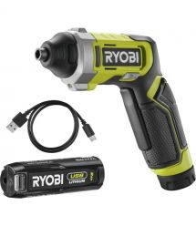 Ryobi Отвертка аккумуляторная RSD4-120T, 4В USB Lithium, акб 1х2Ач, 5Нм, 200об/мин, кейс для хранения, 10 насадок, 0.37кг