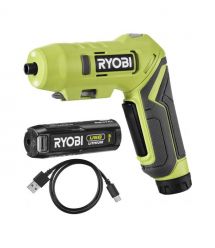 Ryobi Отвертка аккумуляторная RSDP4-120G, 4В USB Lithium, акб 1х2Ач, 5Нм, поворотная ручка