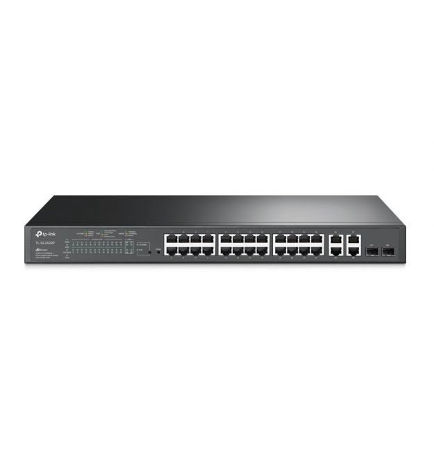 TP-Link Коммутатор SL2428P 24xFE(24xPoE), 4xSFP, 250Вт, Неуправляемый