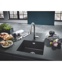 Grohe Мойка кухонная K700U, гранит, прямоуг., без крыла, 533x457x205мм, чаша - 1, врезная/под столешницу, черный гранит