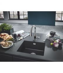 Grohe Мойка кухонная K700U, гранит, прямоуг., без крыла, 533x457x205мм, чаша - 1, врезная/под столешницу, черный гранит