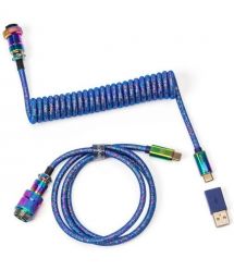 Keychron Кабель Type-A/Type-C Premium Coiled Aviator Cable-Straight Rainbow Plated Blue