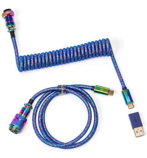 Keychron Кабель Type-A/Type-C Premium Coiled Aviator Cable-Straight Rainbow Plated Blue