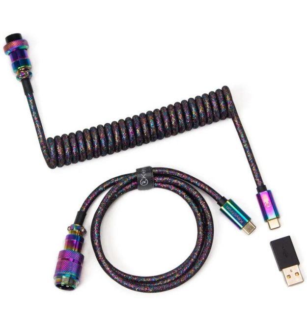 Keychron Кабель Type-A/Type-C Premium Coiled Aviator Cable-Straight Rainbow Plated black