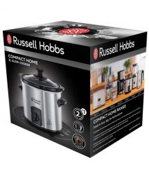 Russell Hobbs Медленноварка Compact Home, 145Вт, чаша-2л, механическое управл., съемная крышка, нерж. сталь, серый