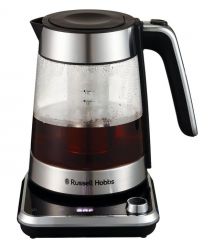 Russell Hobbs Электрочайник Attentiv Kettle, 1.7л, Strix, стекло, база с отсеком для шнура, серый