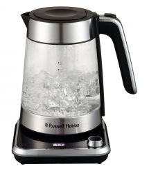 Russell Hobbs Электрочайник Attentiv Kettle, 1.7л, Strix, стекло, база с отсеком для шнура, серый