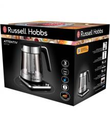 Russell Hobbs Электрочайник Attentiv Kettle, 1.7л, Strix, стекло, база с отсеком для шнура, серый