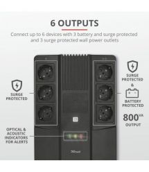 ИБП Trust Maxxon 800VA UPS with 6 standard wall power outlets BLACK