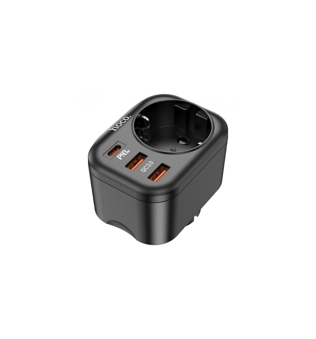 Мережевий фільтр HOCO NS3 на 4 розетки + 3 USB, 20W, 220В, Black
