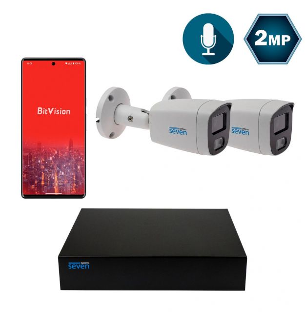 Комплект видеонаблюдения на 2 цилиндрические 2 Мп IP-камеры SEVEN IP-7222W2P4-2MP