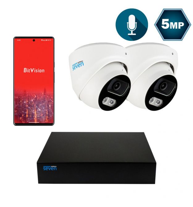 Комплект видеонаблюдения на 2 купольные 5 Мп IP-камеры SEVEN IP-7215W2P4-5MP