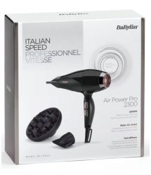 BaByliss Фен Air Power Pro, 2300Вт, режимов-3, дифузор, иониз-я, хол. обдув, керамика, черно-розовый