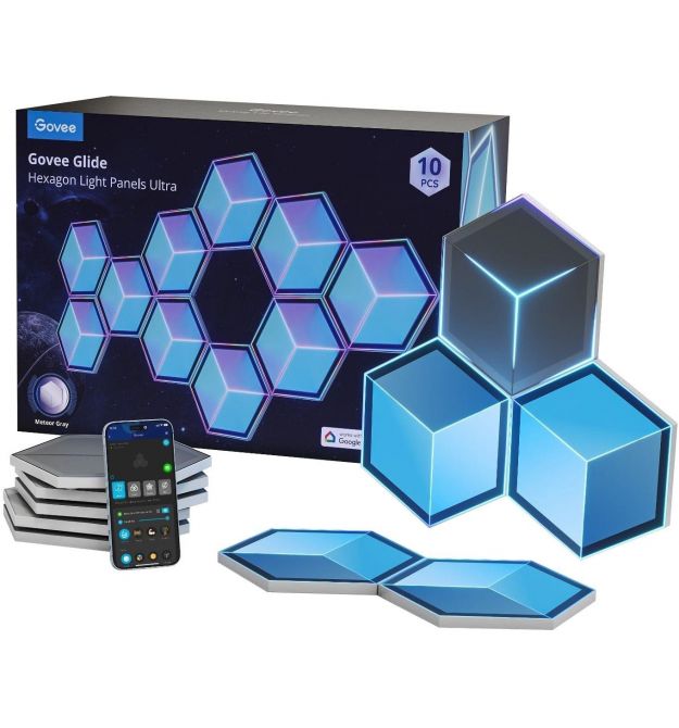 Govee Набор настенных светильников H606A Glide Hexagon Light, 7, RGBIC, WI-FI/Bluetooth, Белый