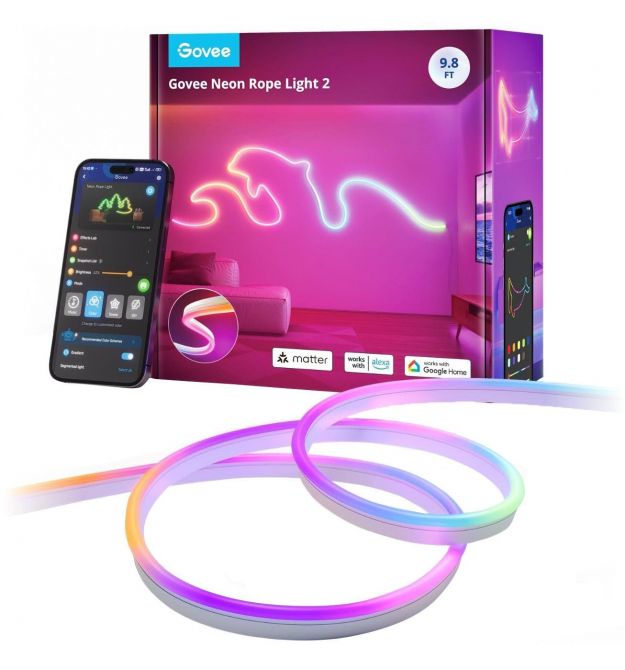 Govee Лента светодиодная умная H61D3 Neon Rope Light 2, 3м, RGBIC, WI-FI/Bluetooth, Белый