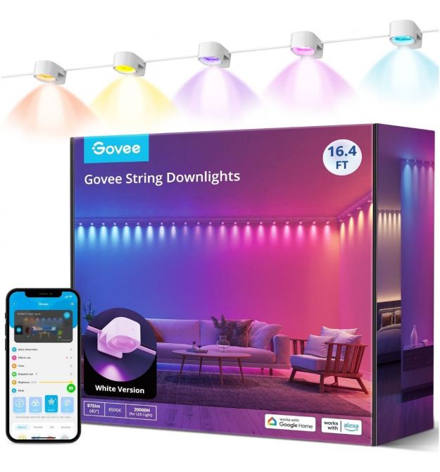Govee Лента светодиодная умная H608A String Downlights, 5м, RGBIC, WI-FI/Bluetooth, Белый