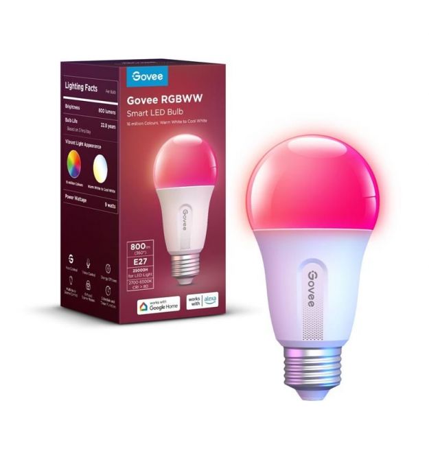 Govee Лампа умная H6004, E27, 8W, 800Lm, RGB, WI-FI/Bluetooth, Белый