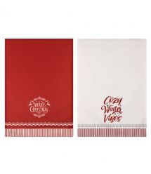 ARDESTO Набор полотенечек для кухни Happy Holidays 45х65см, 2шт, 90% полиэстер, 10% хлопок, красный, белый
